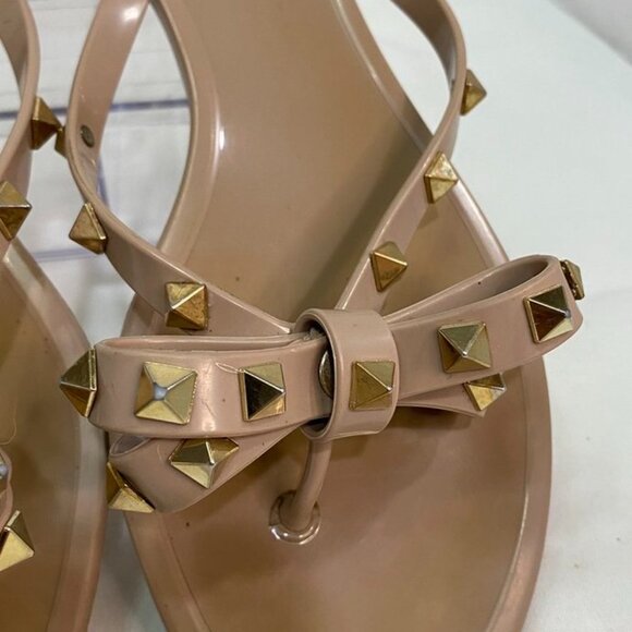 Valentino Garavani Rockstud Bow Jelly Thong Flip Flop Sandals Nude Beige 39 - Picture 5 of 15
